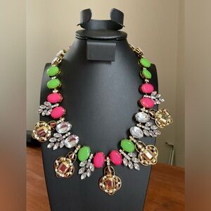 Pink and green rhinestone and Crystal statement collar necklace